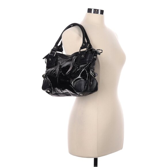 djp Donald J Pliner Lipgloss Patent Leather Satchel Shoulder Bag Black Tote - Picture 4 of 12